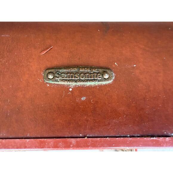 Vintage 50s Samsonite Schwayder Bros Hard Case Brown Mid-Century KLM Airline Tag - Picture 3 of 9